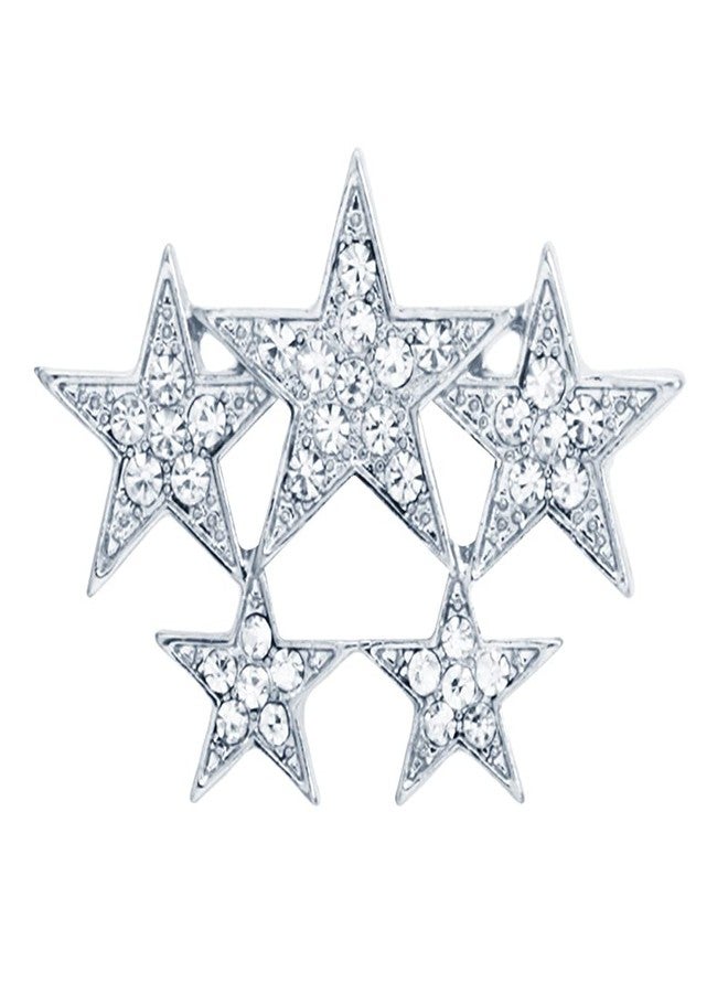 GUAFEIH Unisex Shiny Rhinestone Five-Pointed Star Safety Pin Brooch Badge with Crystals Women Five Pentagram Dress Collar Pins (Silver) - Image 1